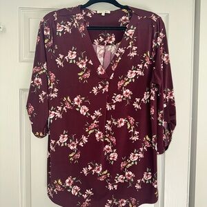 Beacon Burgundy Floral V-Neck Blouse